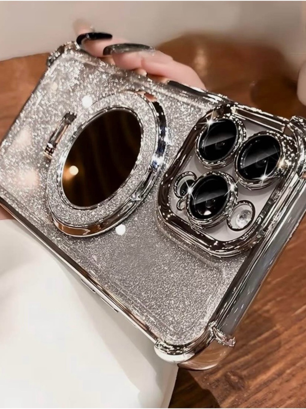 Glitter Mirror Ring Silver Phone Case for Women